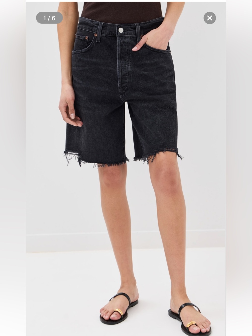 Agolde Indra Black Distressed Denim Shorts